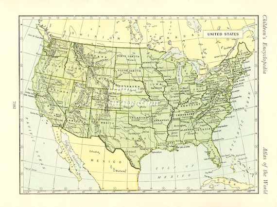 Vintage USA map 1930 United States of America map