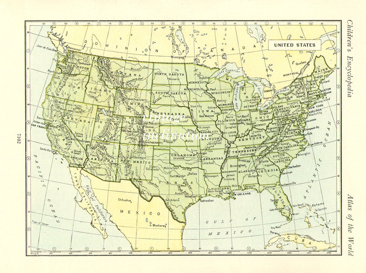 Vintage USA map 1950s United States of America map