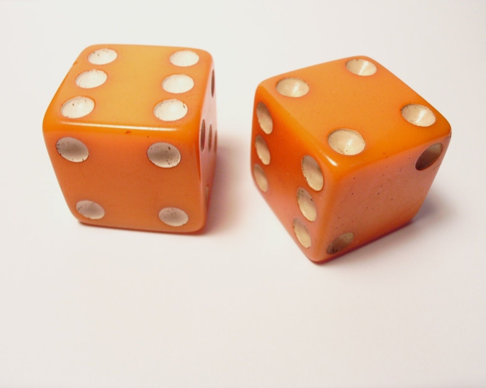 Vintage Orange Bakelite Dice Deco 1 inch across Rare Large
