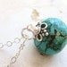Genuine Turquoise Necklace. Bali Sterling Silver Pendant Necklace. Sterling Silver Chain Necklace. Turquoise Jewelry