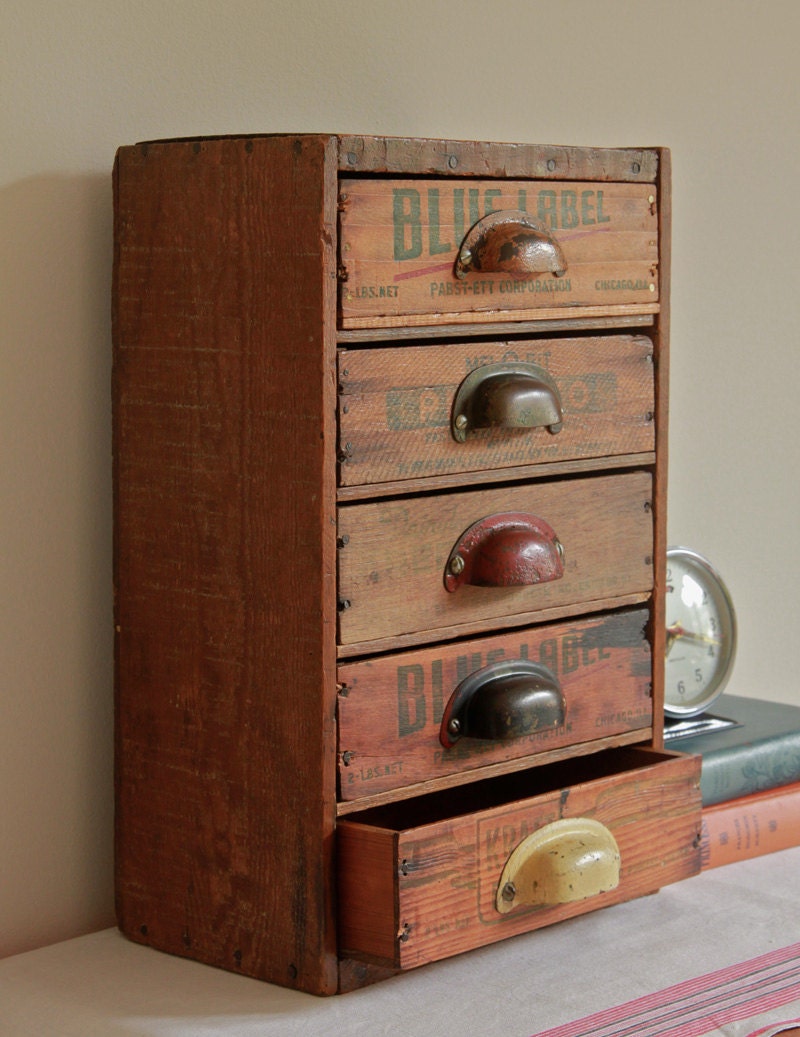 Multi Drawer Desk Organizer from Repurposed Vintage Cheese