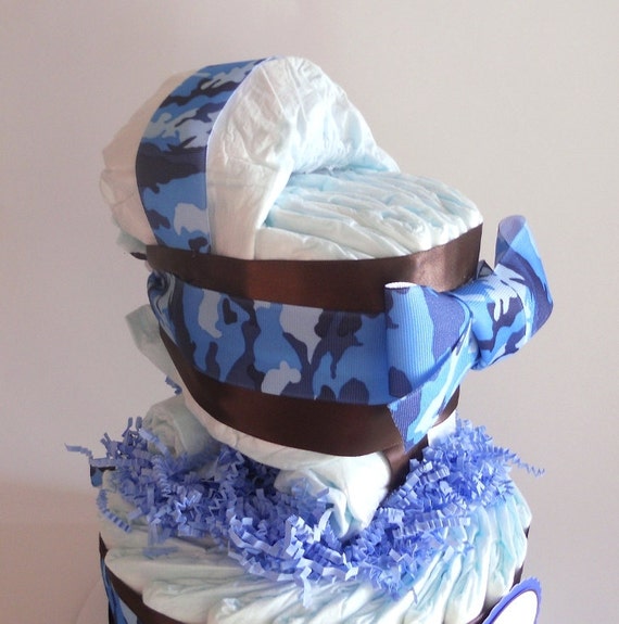 Items similar to Blue Camouflage Diaper Cake Two Tier Personalized on Etsy
