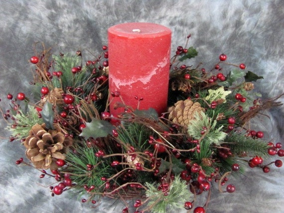 Red Berry Pine Wreath Berry Primitive Wreath Pine Candle
