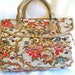 Women's vintage handbag, carpetbag, tote by Jaclyn, cream with flower motif, 1950s - 1960s