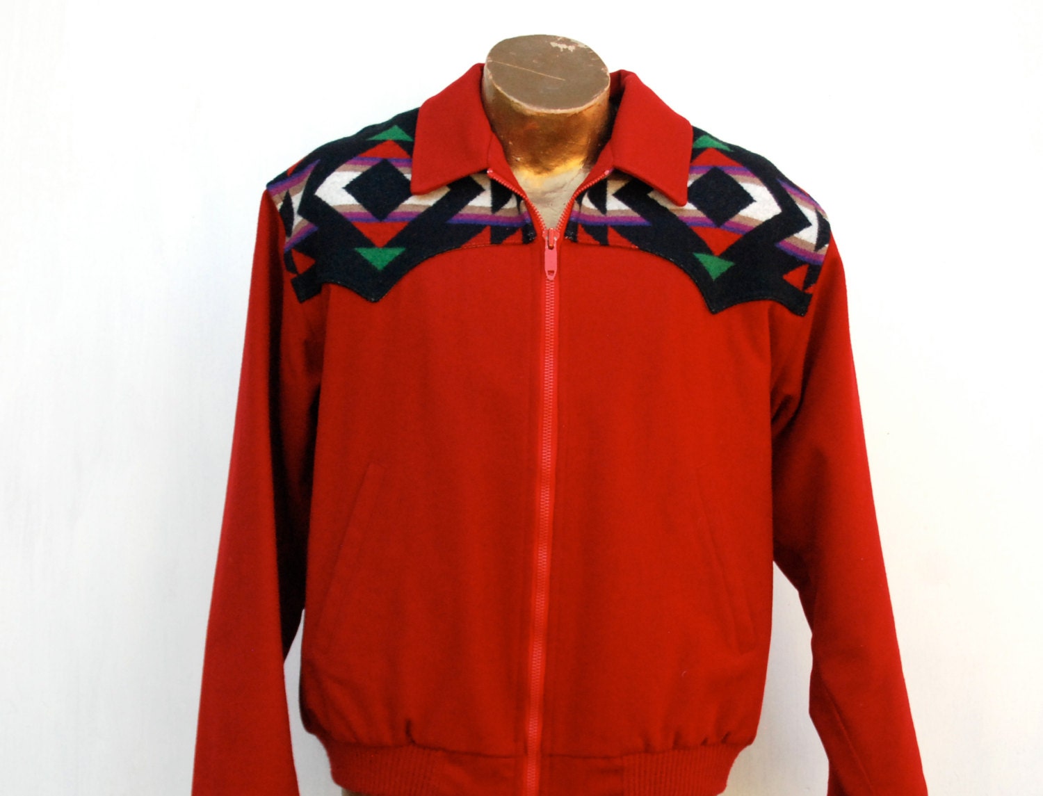 Men's pendleton jacket red wool in tribal Navajo design