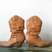 Vintage Cowgirl Boots - Tan Leather Cowboy Boots Womens Size 38 Tan Brown Leather Geometric Pattern Embroidery