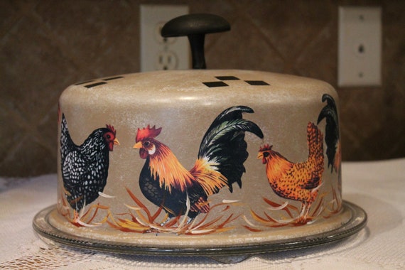Rooster Cake Cover/Keeper&hellip;Upcycled Vintage&hellip;Roosters and