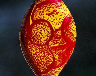 Nuclear Kitchen Handmade Lampworked Glass Bead OOAK Pressed Tab Focal Shield Red Orange Lampwork