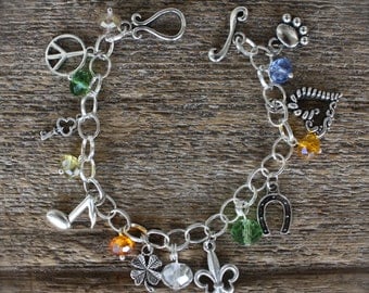 PERSONALIZED Charm Bracelet, (WITH Crystals), FREE Shipping by Okrrah