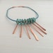 Rustic Turquoise Copper Necklace Hammered Wire Jewelry Handmade Dangle Bars Fringe Teal Recycled Glass Beads OOAK Minimalist Modern Unique