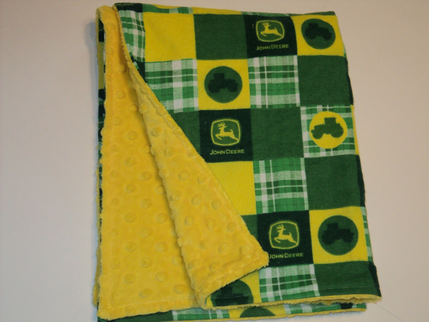 John Deere Baby Security Blanket With Yellow Or Green Minky.