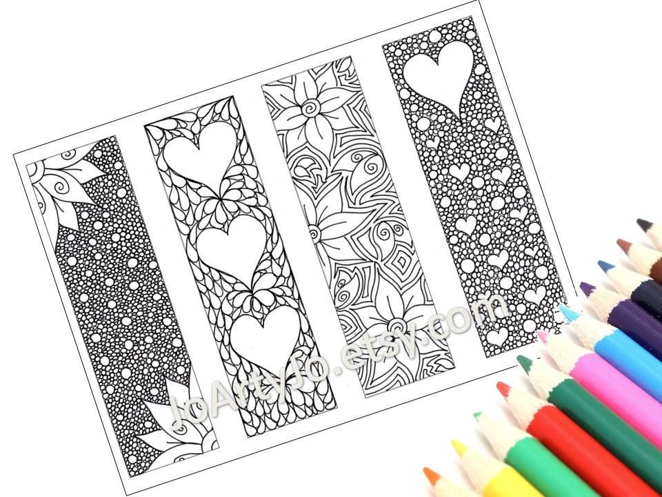 zendoodle printable bookmarks zentangle inspired hearts and