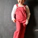 Raspberry sorbet overalls, with cream floral pocket on left hip, size 2t toddler