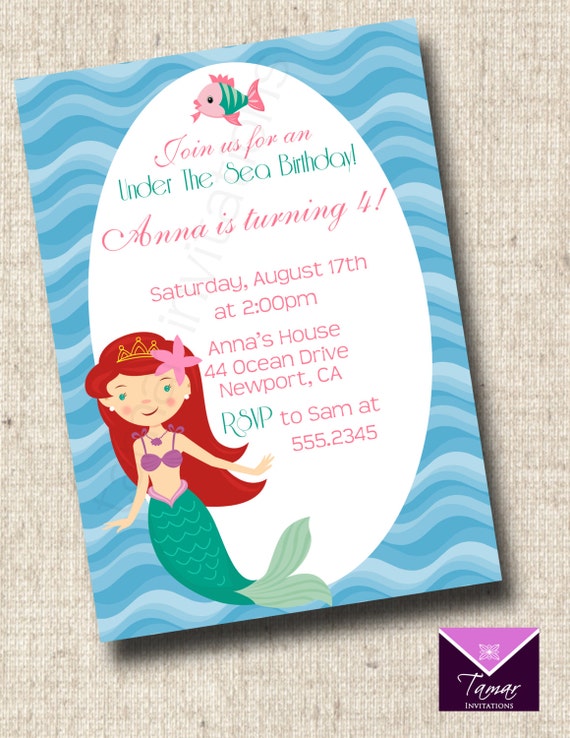 Printable Little Mermaid Birthday Invitation, Ariel Under The Sea Il_570xn