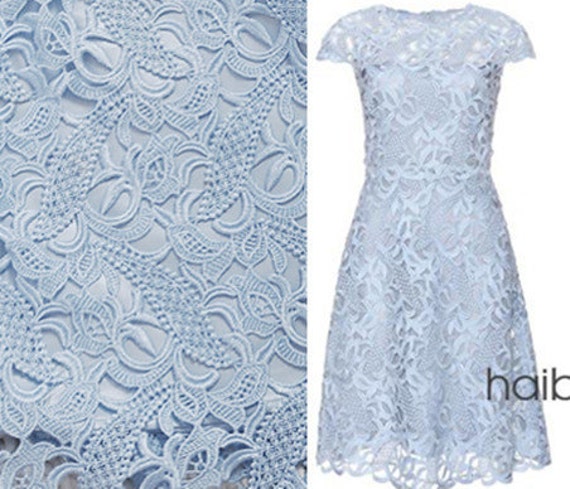 Items similar to Bridal Lace Fabric, Light Blue Crocheted Lace, Eyelet Lace Fabric, Wedding Gown ...