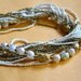 White Necklace, Multi Rows, Antique Gold Tone Filigree Spacers, Faux Pearls, Vintage Fine Jewelry