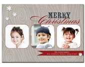 Holiday 3 Photo Christmas Card Modern Rustic Scrapbook Faux Bois Woodgrain Greeting Card DIY Digital or Printed - Elgin style Il_170x135