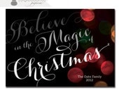 Bokeh Christmas Card Non-Photo Elegant Black & White Script Twinkling Lights Holiday Card Greeting Card DIY Digital or Printed - Oaks style Il_170x135