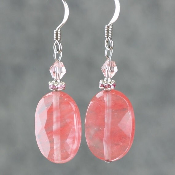 Pink Stone strawberry drop earrings Bridesmaid gifts Free US