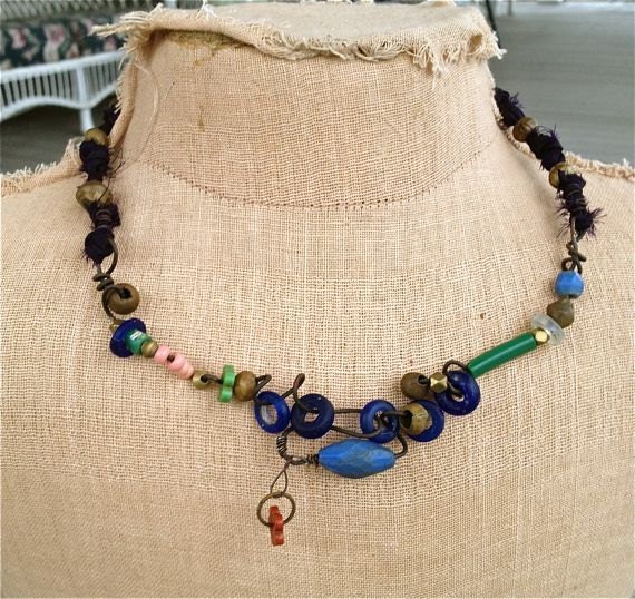 Items similar to Iron Necklace with antique Trade Beads on Etsy
