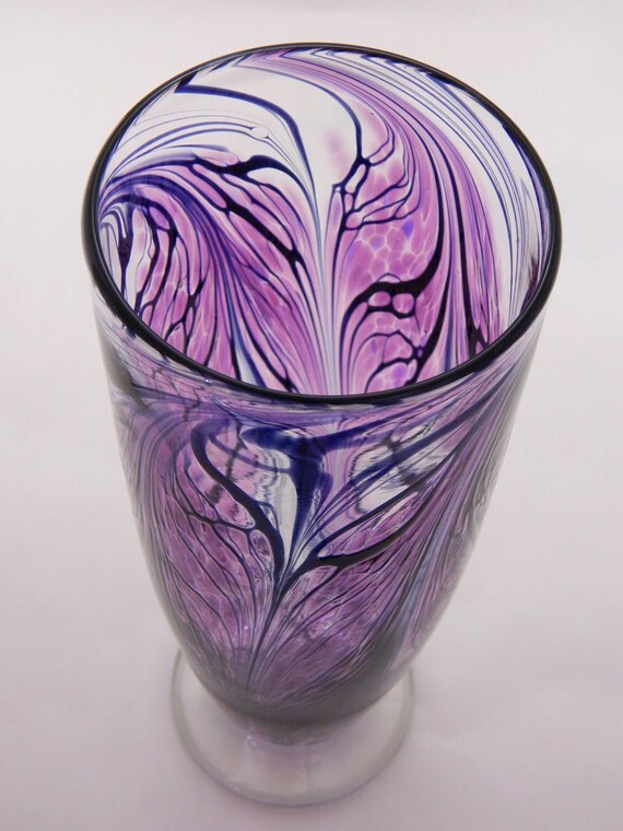 Hand Blown Art Glass Vase Amethyst Purple and Black