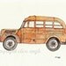Original Watercolor Vintage Bus Painting Illustration, Orange, Yellow, Rust, Brown, 8 x 10