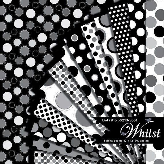Polka dot digital paper black and white dot scrapbook print your own background diy circle black gray white : p0213 v001C IP Il_570xn