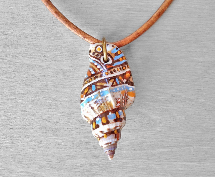 Painted Shell Necklace Hand Painted Sea Shell Pendant on