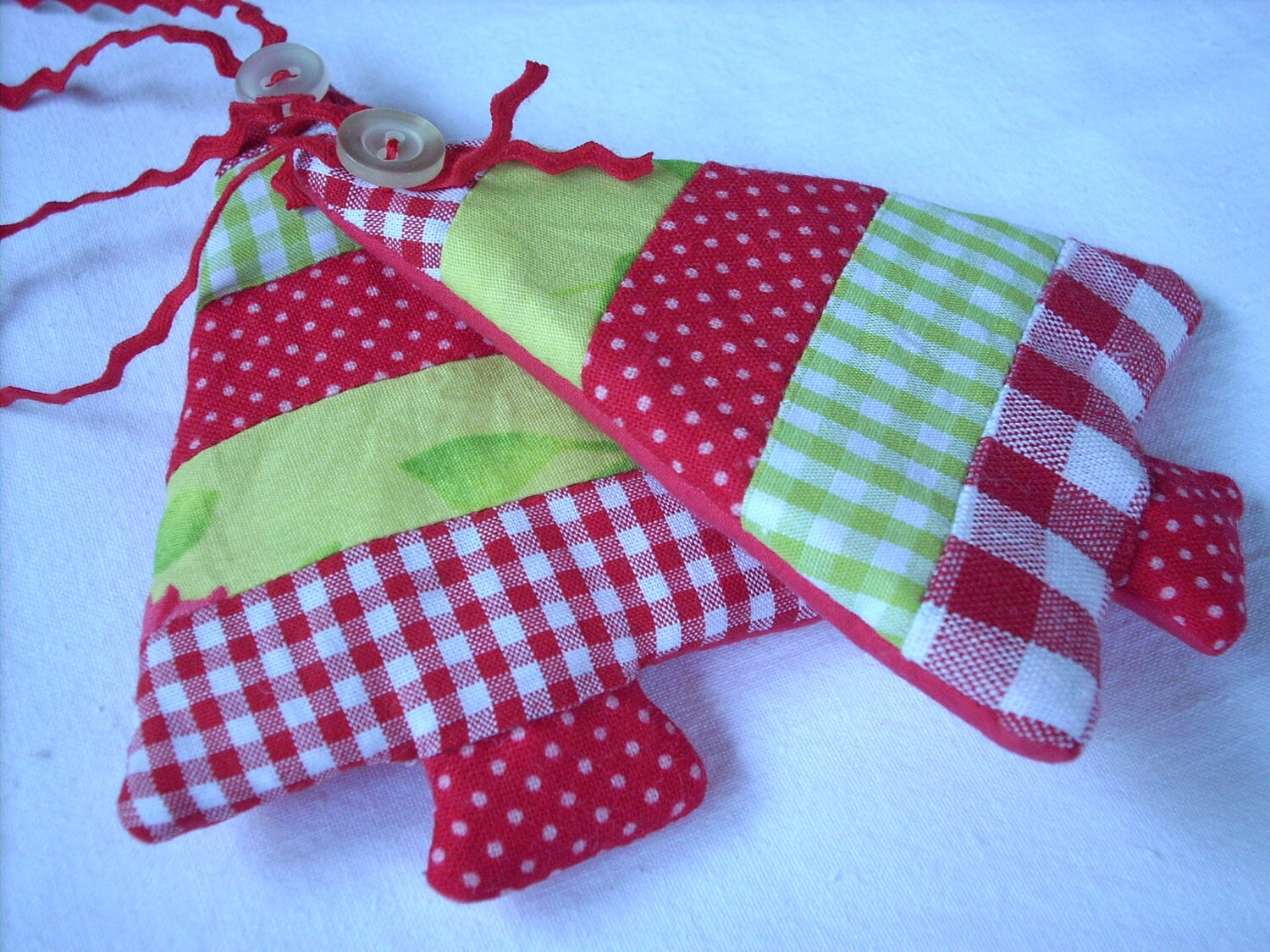 Fabric Christmas ornaments Set of 2 red white by HandmadebyMGB