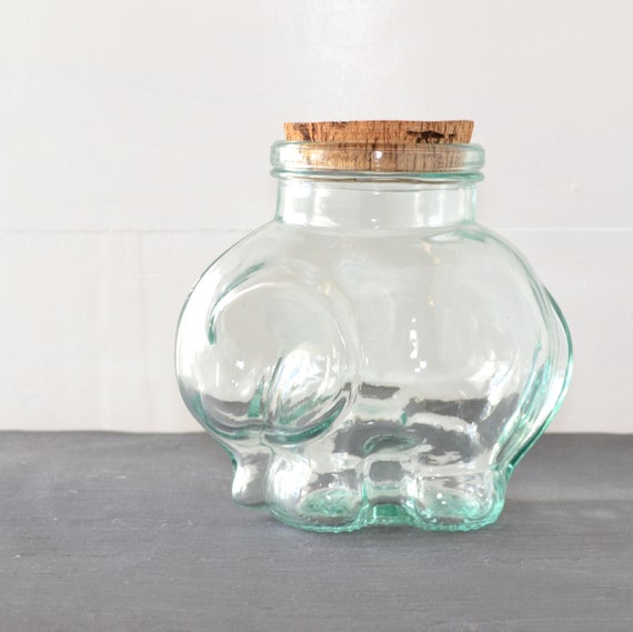 Glass Elephant Jar with Cork Lid Made in Italy