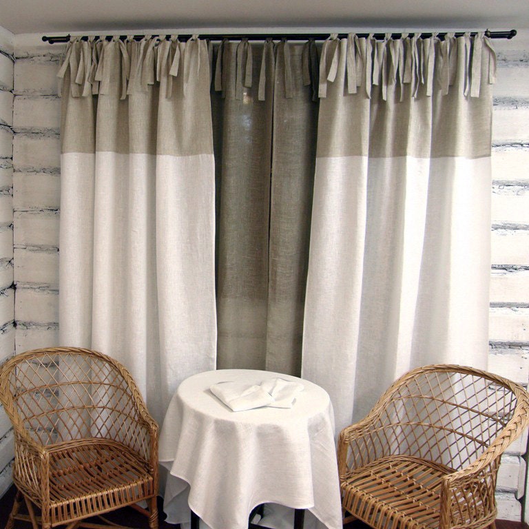 Linen Curtain Panel White Tie top 100% linen custom length ECO
