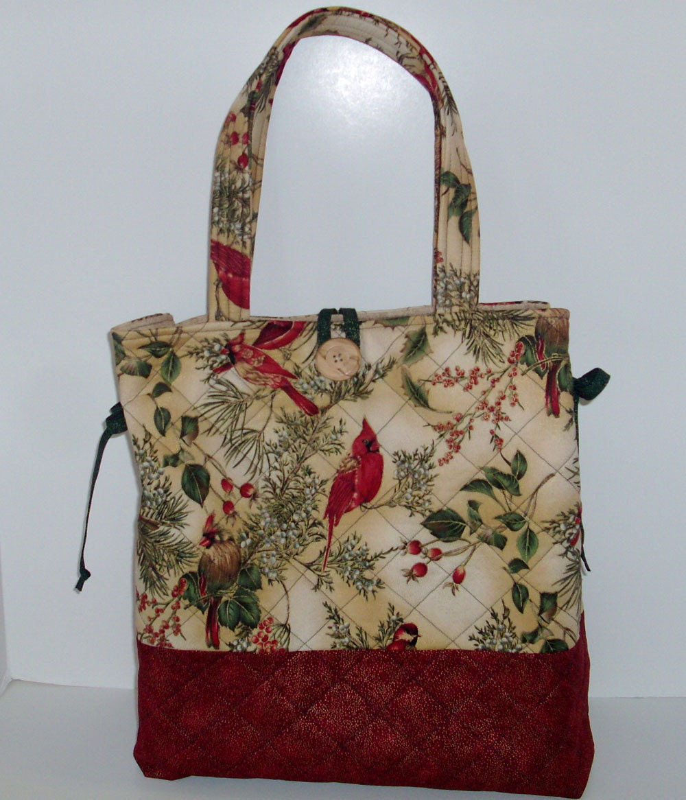 Extra Large Quilted Tote Bag with cardinal print