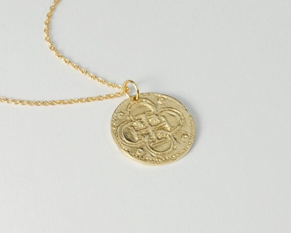 Large Spanish Coin Pendant in Solid 14K Gold