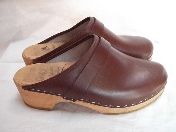 Vintage Olsson Clogs Wooden Sole Brown Leather Made by ThePARAGON