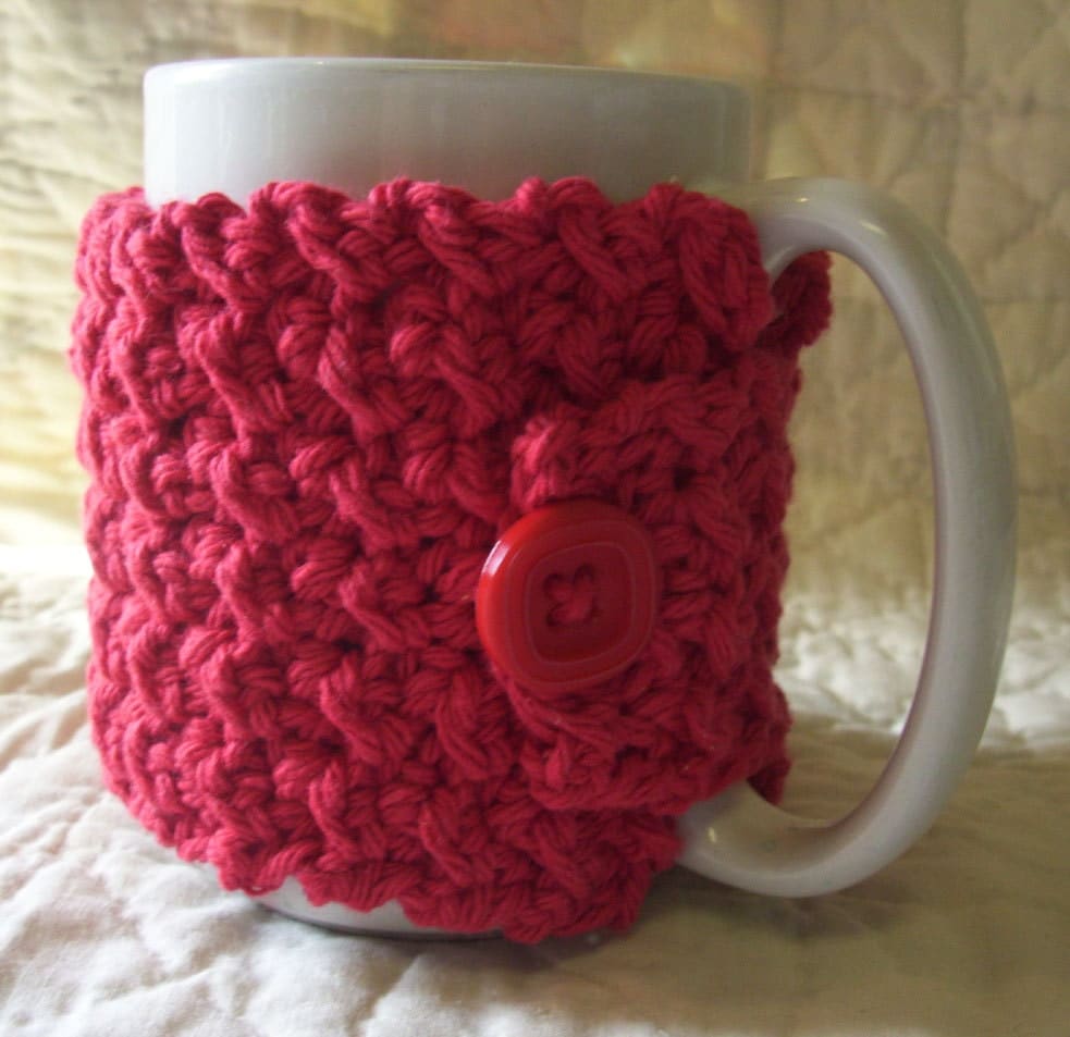 Crocheted Coffee Cozy / Mug Warmer in Red