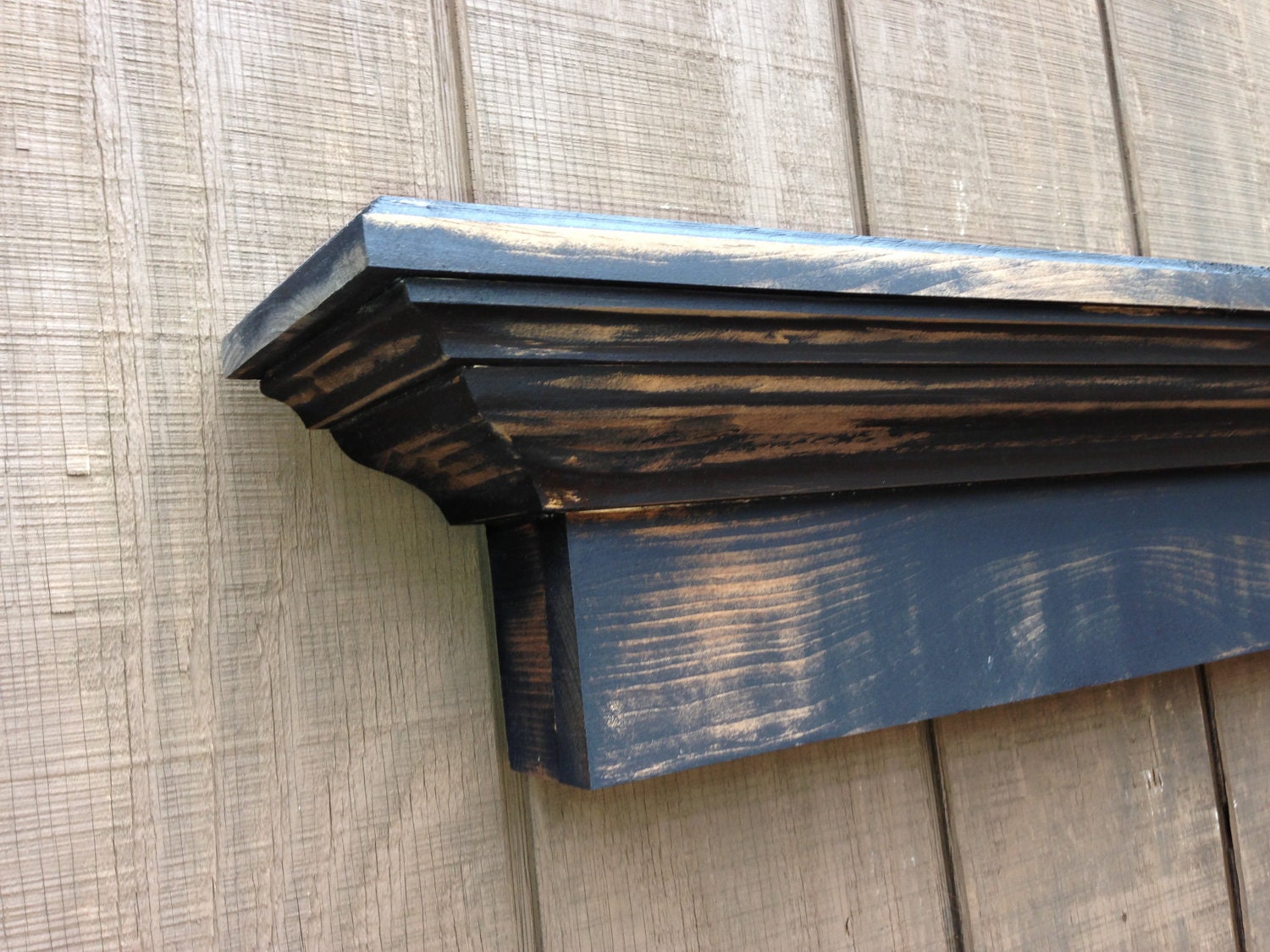Rustic wall shelf Black distressed mantel by RaysCustomWoodwork