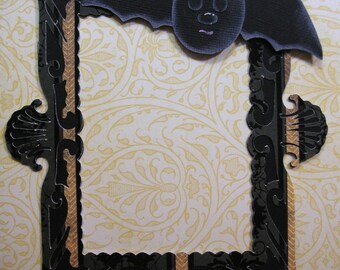 Cute Halloween Bat Frame, Hand cut Paperpiecing, Embellishment, Scrapbook, Cards