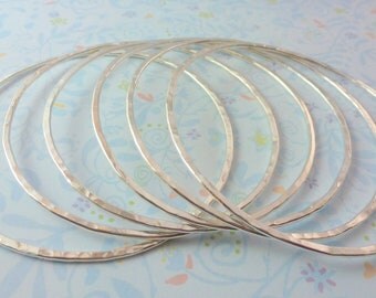 Sterling Silver Bangle - Sterling Silver 925 Stacking Bangles Bracelets Hammered Texture Handmade