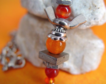 Healing Orange & Silver Wingnut Angel Charm Necklace