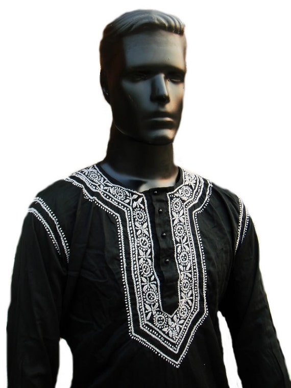 Beach wedding long sleeved black dress mens tunic shirt Plus