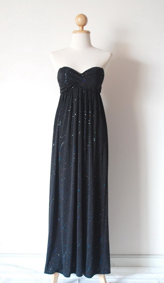 bias cut black sparkling evening gown