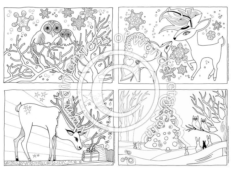 Items similar to Christmas Coloring Pages Printables - PACK of 4