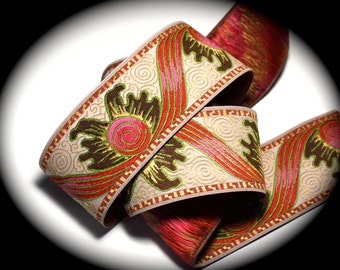 Fabulous Baroque Woven Jacquard - 1 7/8" x 1 yd -pink, brown,ivory- SPRING SALE