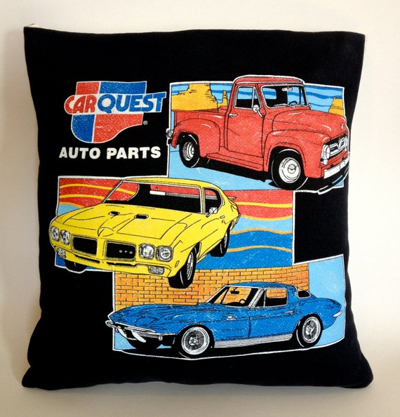 Vintage Carquest Upcycled TShirt Pillow Slip Cover Cars