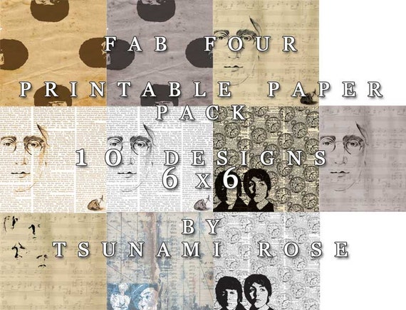 6x6 Vintage Digital Printable Scrapbook Paper- "Fab Four PAPER PACK"