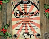 Tacky or Ugly Christmas Sweater Party Invitation for charity, donations, canned food drive, company, fundraiser event, classic vintage Il_170x135
