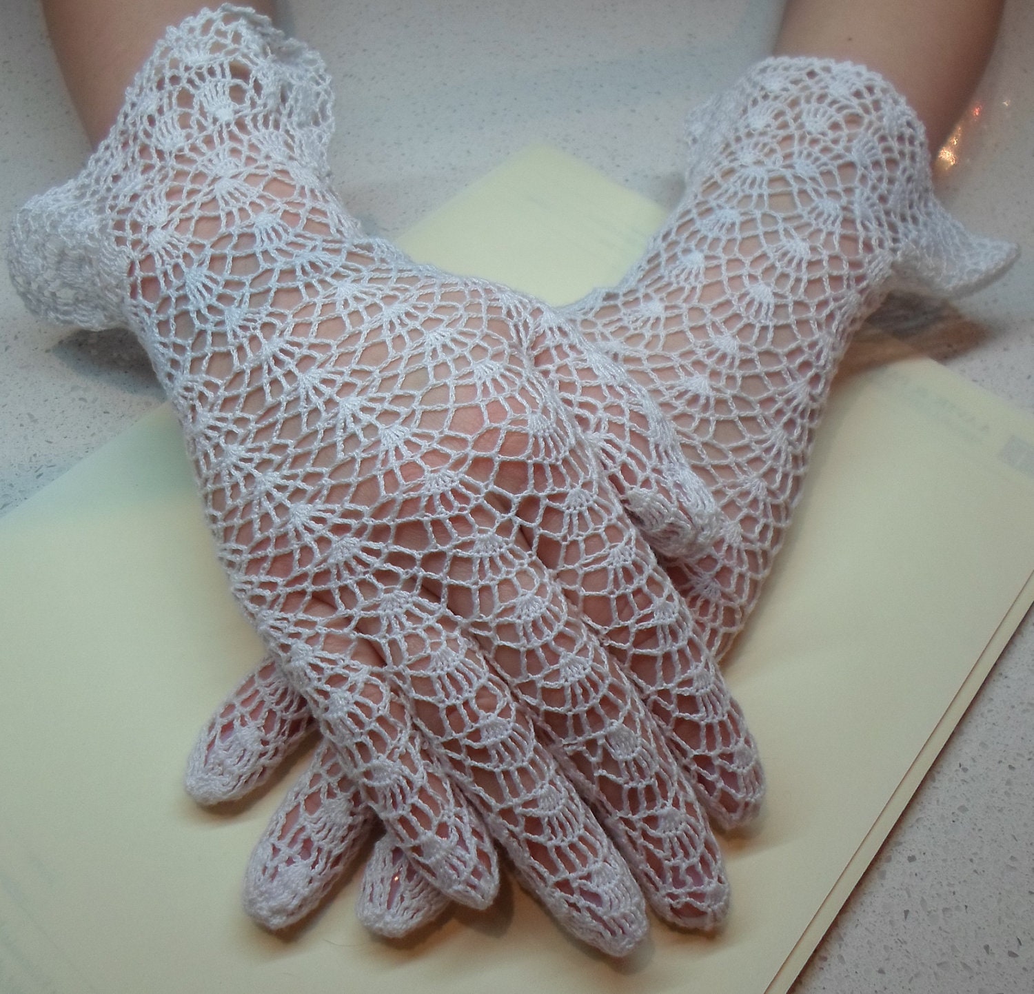 Vintage Style Crochet Lace Gloves white wedding