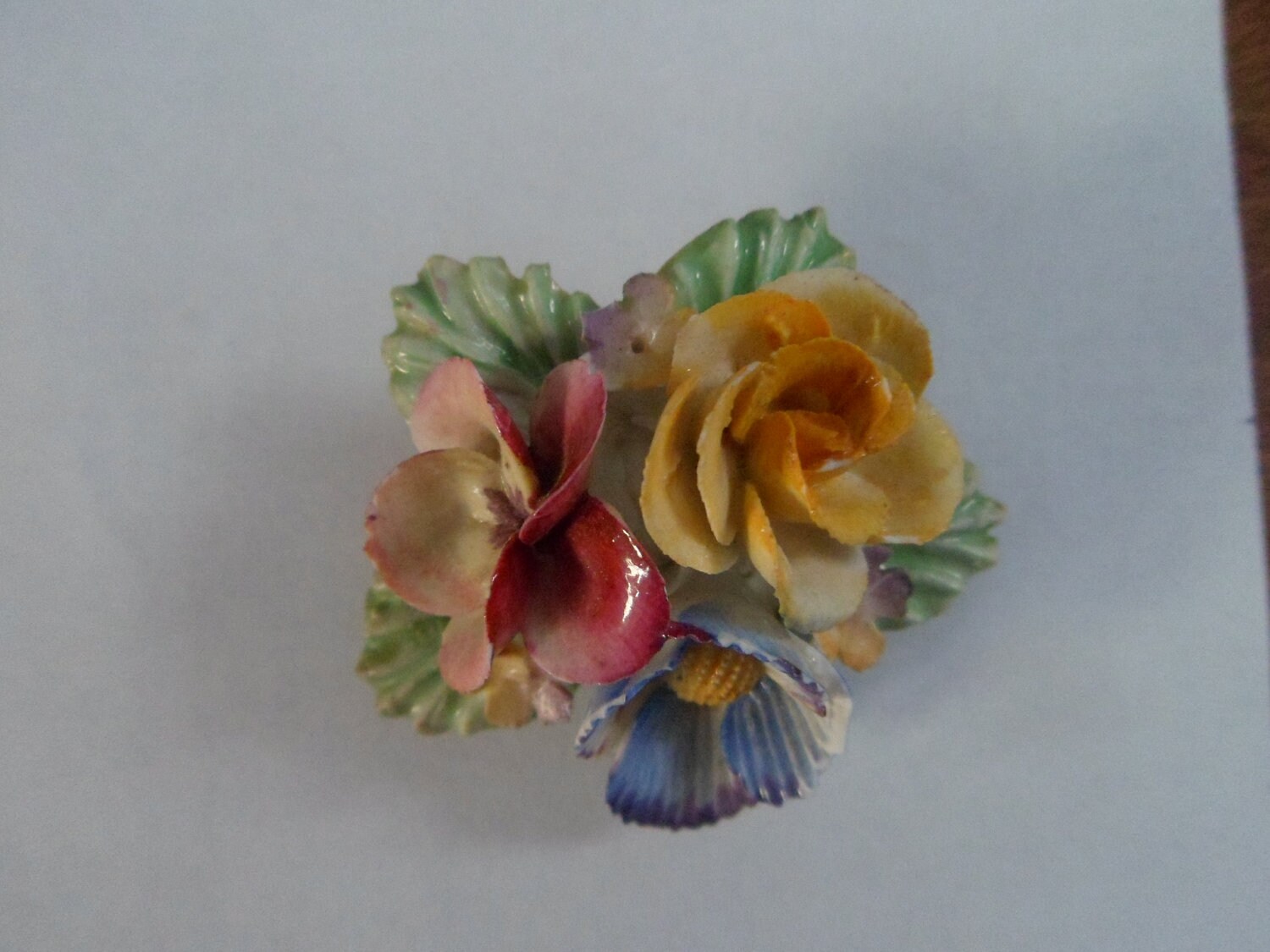 Vintage Porcelain Flower Brooch Made in England Green Yellow