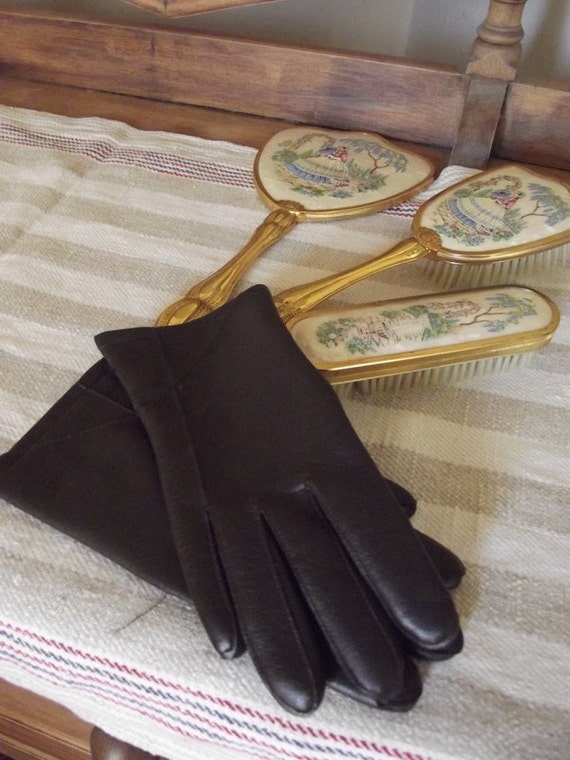 vegan brown gloves womens vintage soft faux leather ladies