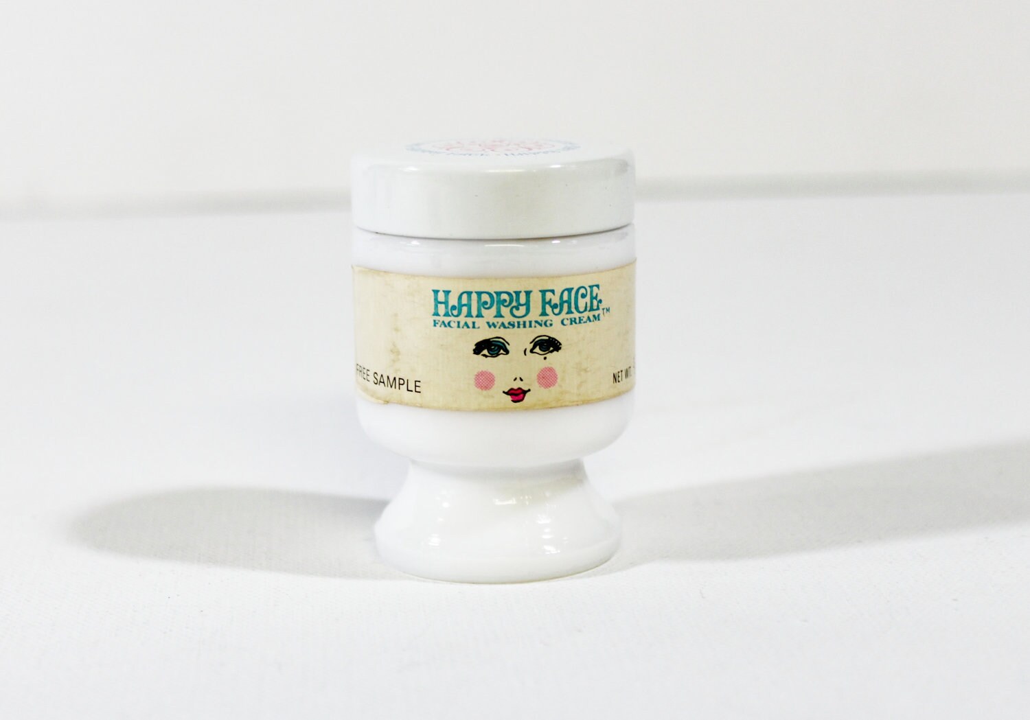 vintage facial washing cream 1960s happy face milk glass